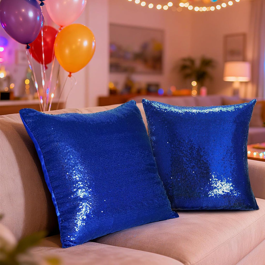 Eternal Beauty Set of 2 Sequin Decorative Pillow Cover Navy Blue Throw Pillow Covers for Couch Sofa Throw Pillows 18 X 18 Inches