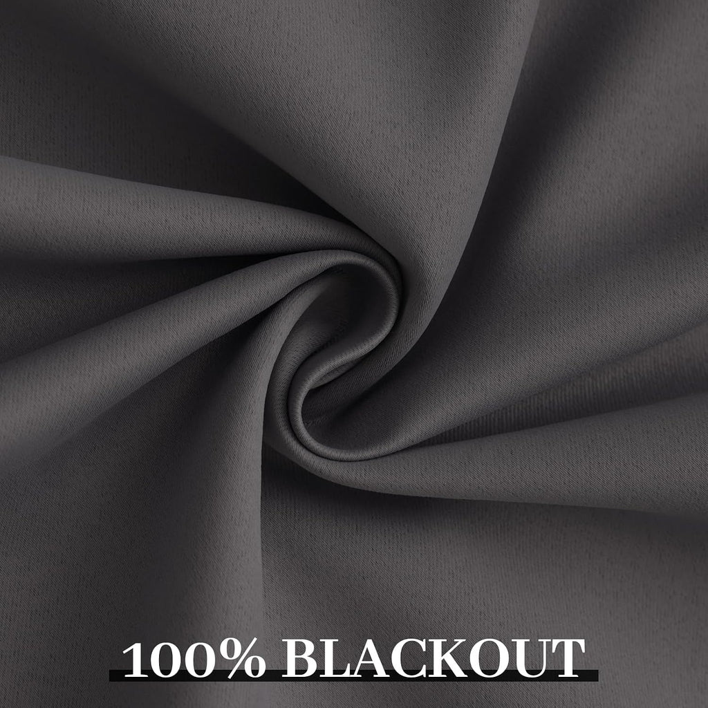 Yakamok Room Darkening 100% Blackout Curtains Grommet Window Treatments with 2 Thick Layers-Charcoal Grey Thermal Insulated Drapes Set of 2…