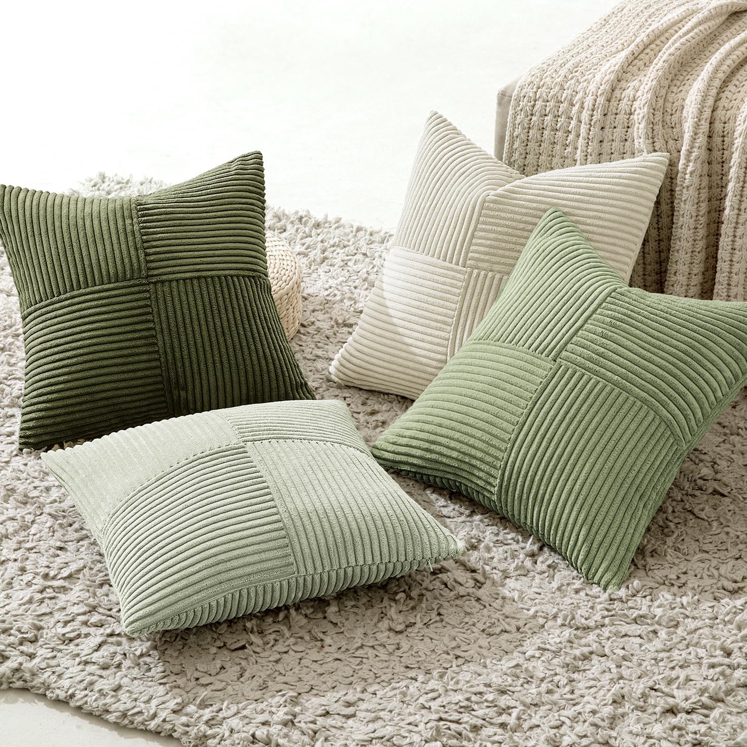 Miulee Summer Light Green Decorative Throw Pillow Covers 20x20 Inch Set of 4 Boho Farmhouse Cushion Covers Mordern Classic Pillow Cases Sof…