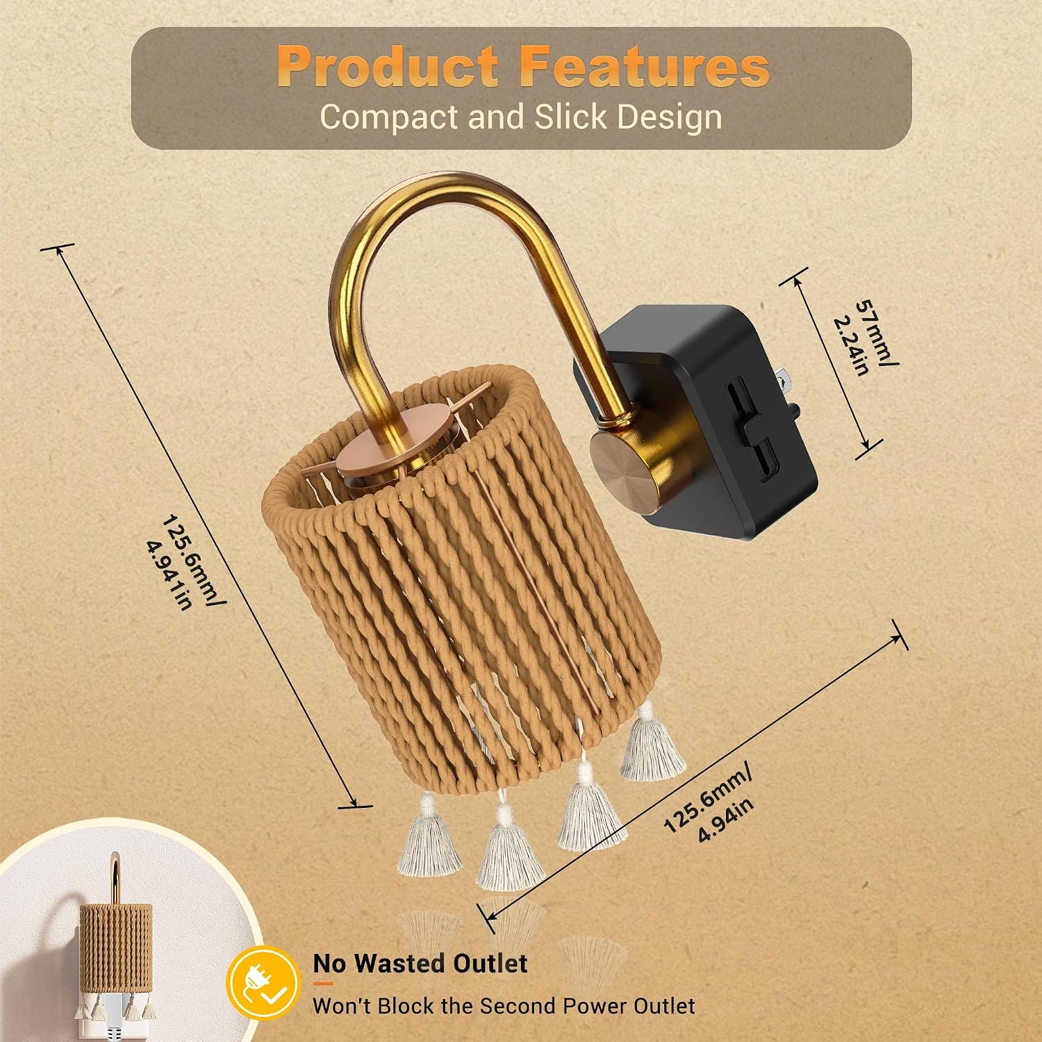 JandCase Night Lights Plug into Wall, Boho Night Light Dusk to Dawn Light Sensor, Warm White 3000K LED Nightlight, Adjustable Brightness…