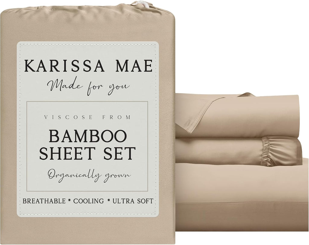 KARISSA MAE Pure Viscose from Bamboo Twin XL Size Sheet Set | 100% FSC Certified | Luxuriously Soft | Cooling | 18" Deep Pocket w/Corner…