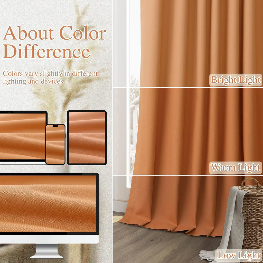 Guken Orange 100% Blackout Linen Curtains 96 Inch Length 2 Panels Set for Living Room Bedroom Back Tab/Rod Pocket Thermal Insulated Black O…