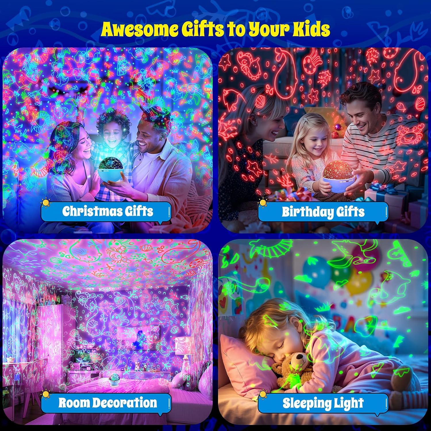 Night Light Projector for Kids Room with Remote and Timer, 360 Rotation, 3 Projection Films, 18 Light Modes, 8 Lullaby Songs, Kids Room…