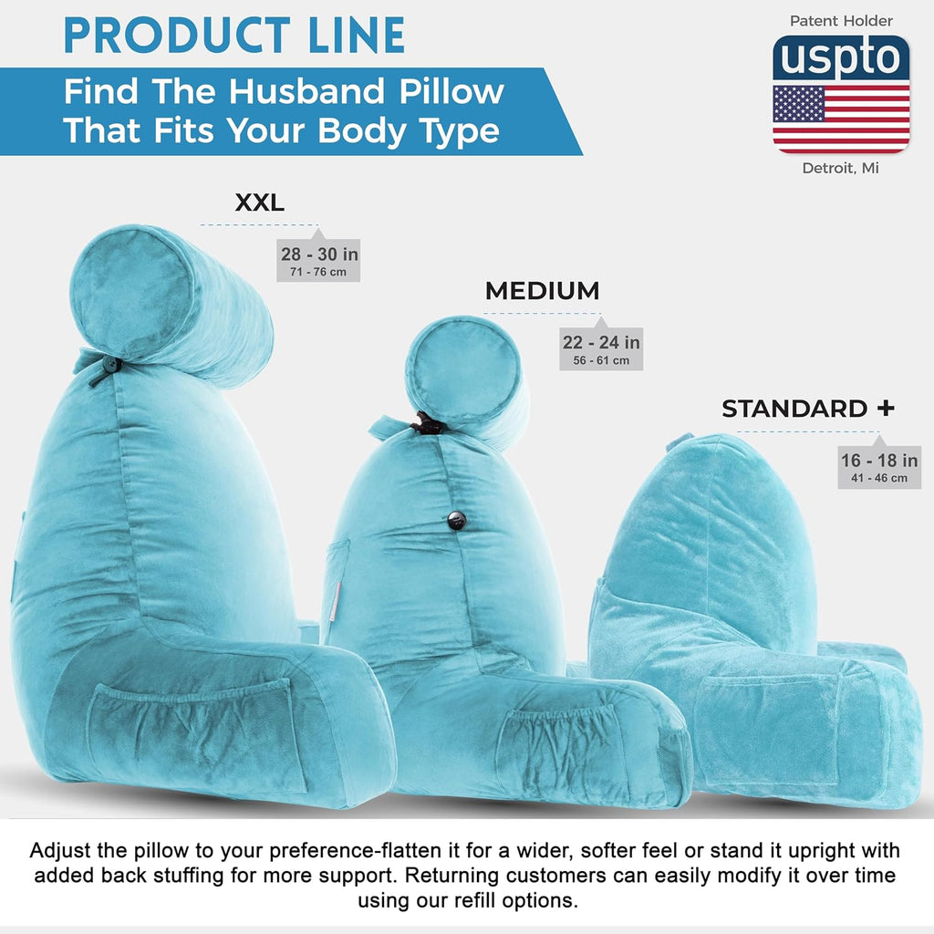 Husband Pillow XXL The Original for Adults - 30" Tall Backrest for Sitting Up in Bed - Firm Support Reading, Bed Rest Pillow for Adult…