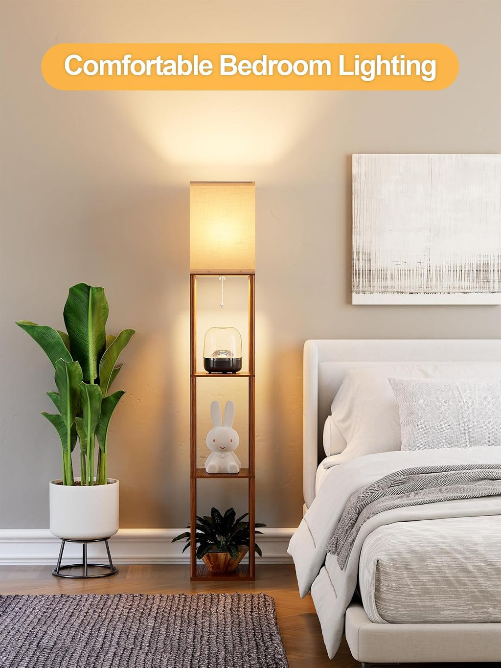 Floor Lamp with Shelves for Living Room Walnut Brown, Shelf Floor Lamp with 3 CCT LED Bulb, Corner Display Standing Column Lamp Etagere…