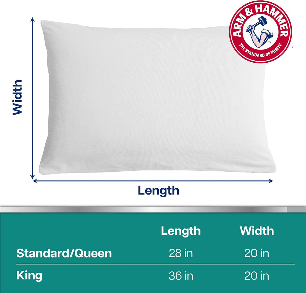 Armhammer Arm & Hammer Soft Terry Body Pillow Protector, Waterproof, Zipper Closure, White, King, 2-Pack White
