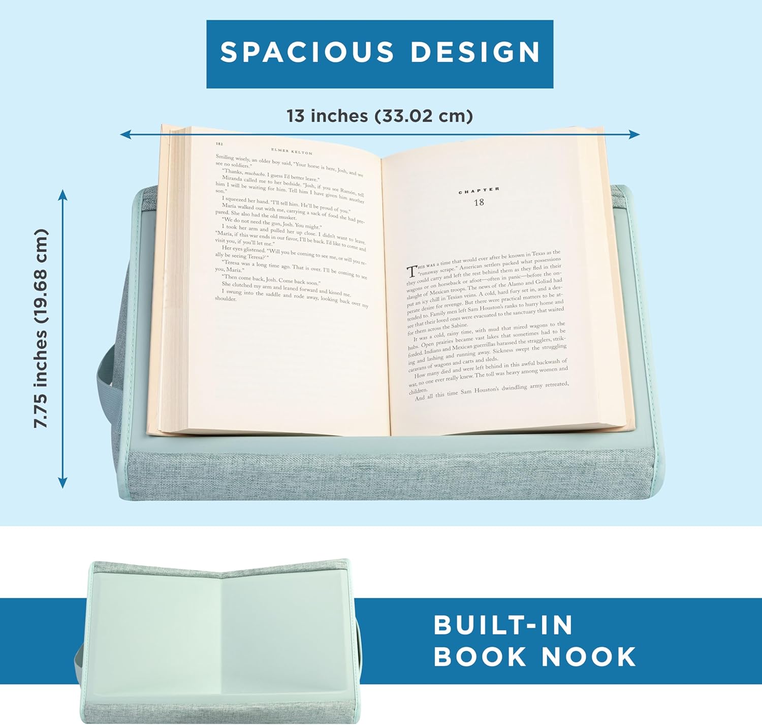 LAPGEAR Book Pillow – Lap Reading Cushion with Built-in Book Stand – Fits 6x9 Books & Similar Sizes – Sage Green – Style No. 33201