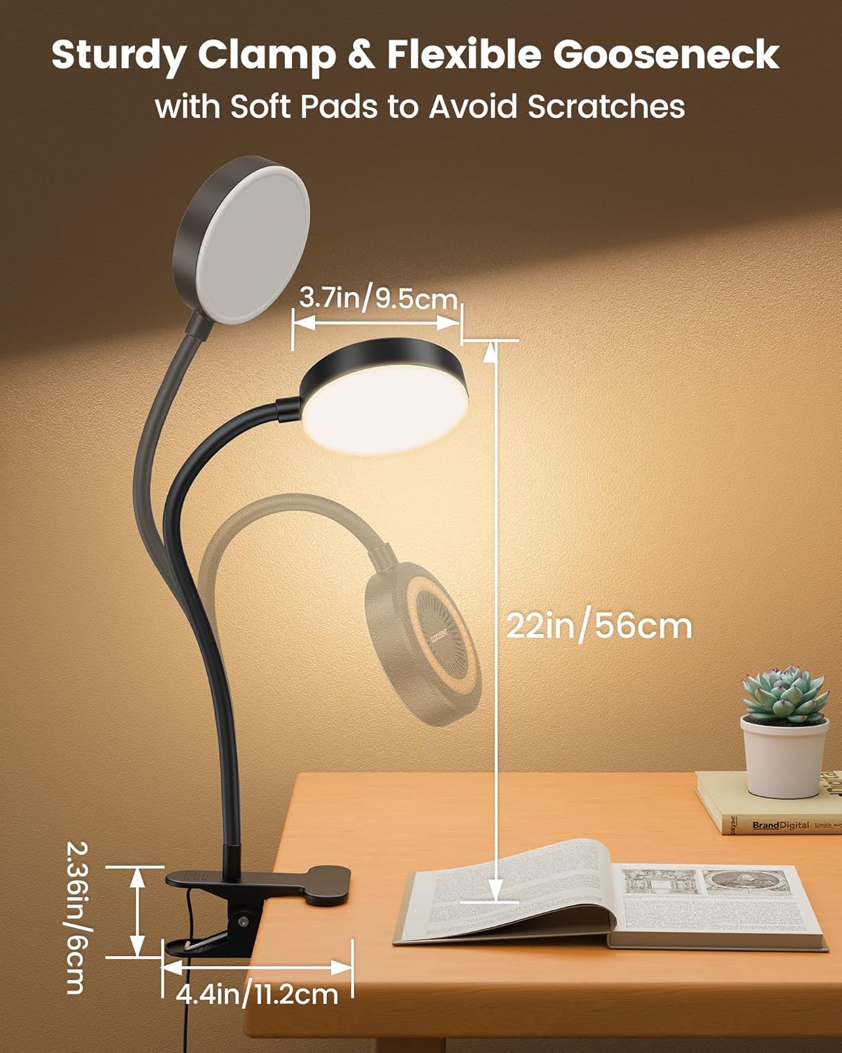 Glocusent Clip on Light, 72 LEDs Clip on Lamp with Amber Night Light, 3 Colors & 5 Brightness Bed Lamp, 30/60-Min Auto Off Timer, Perfect…