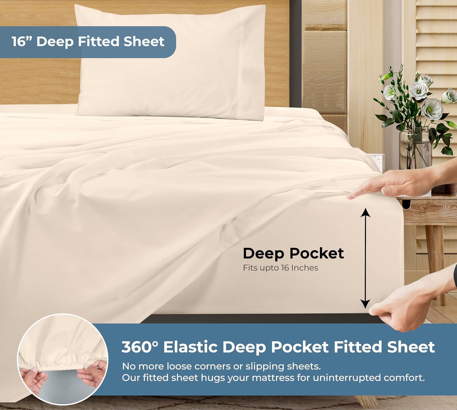 Royalelinens ROYALE LINENS 100% Organic Cotton Twin Sheet Set - Percale Weave - 3 Pieces Set - 1 Flat, 1 Deep Pocket Fitted Sheet and 1 Pil…