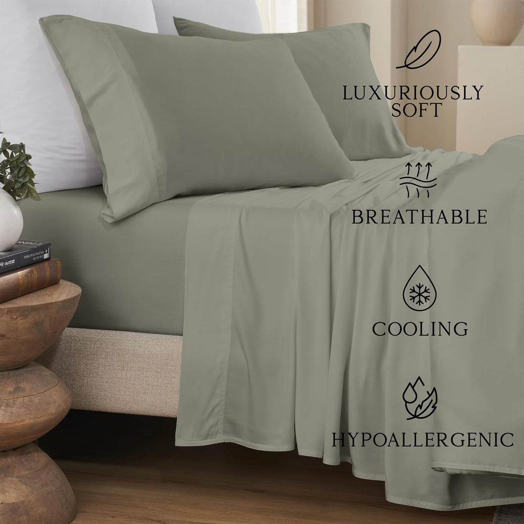 KARISSA MAE Pure Viscose from Bamboo Split King Size Sheet Set | 100% FSC Certified | Luxuriously Soft | Cooling | 18" Deep Pocket…
