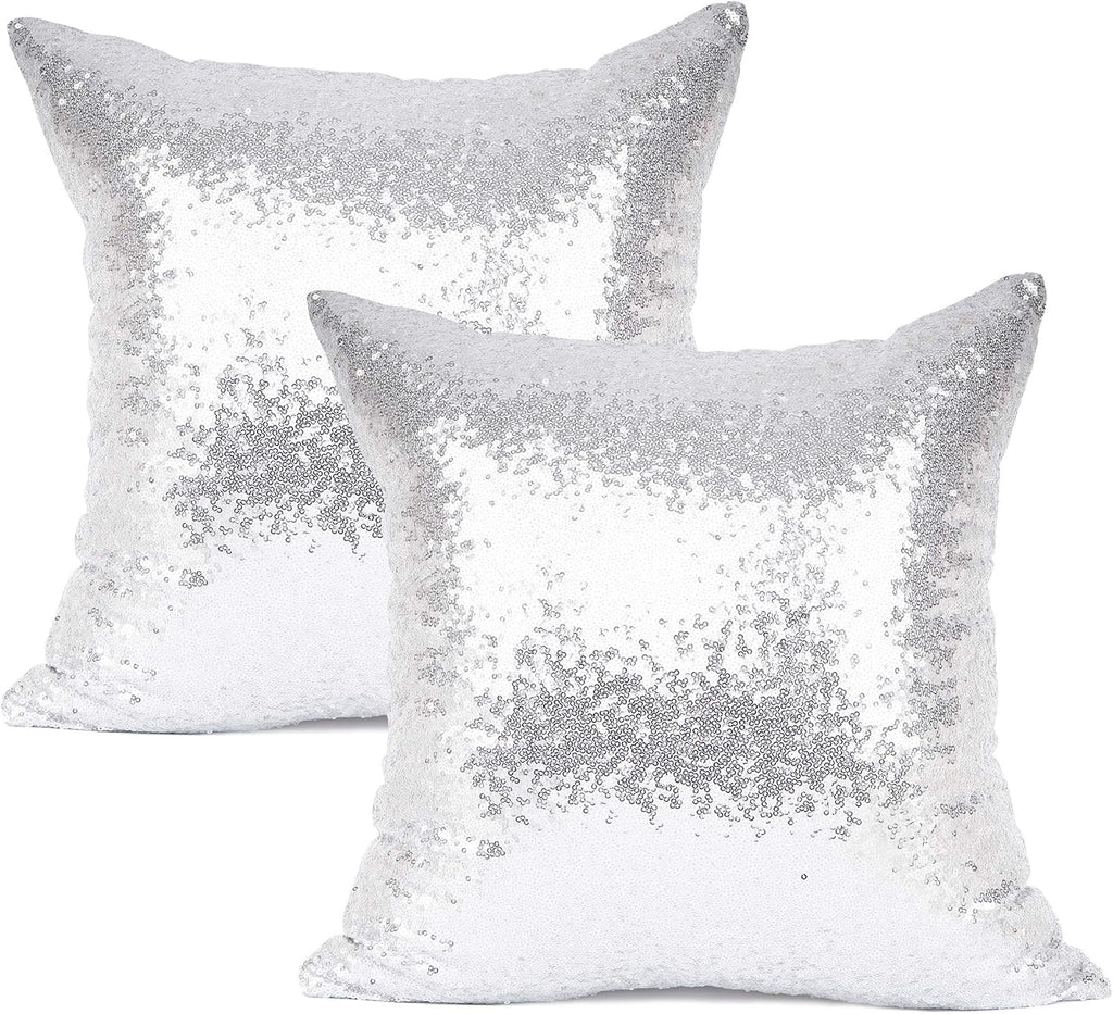 YOUR SMILE Pack of 2, New Luxury Series Silver Decorative Glitzy Sequin & Comfy Satin Solid Throw Pillow Cover Cushion Case for…