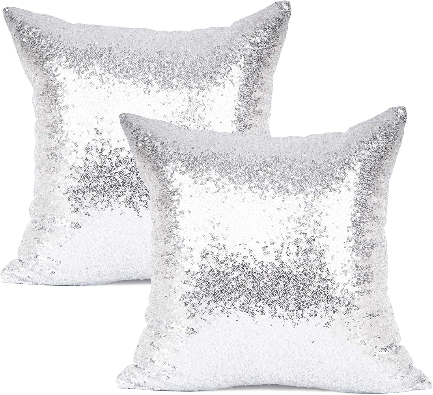 YOUR SMILE Pack of 2, New Luxury Series Silver Decorative Glitzy Sequin & Comfy Satin Solid Throw Pillow Cover Cushion Case for…