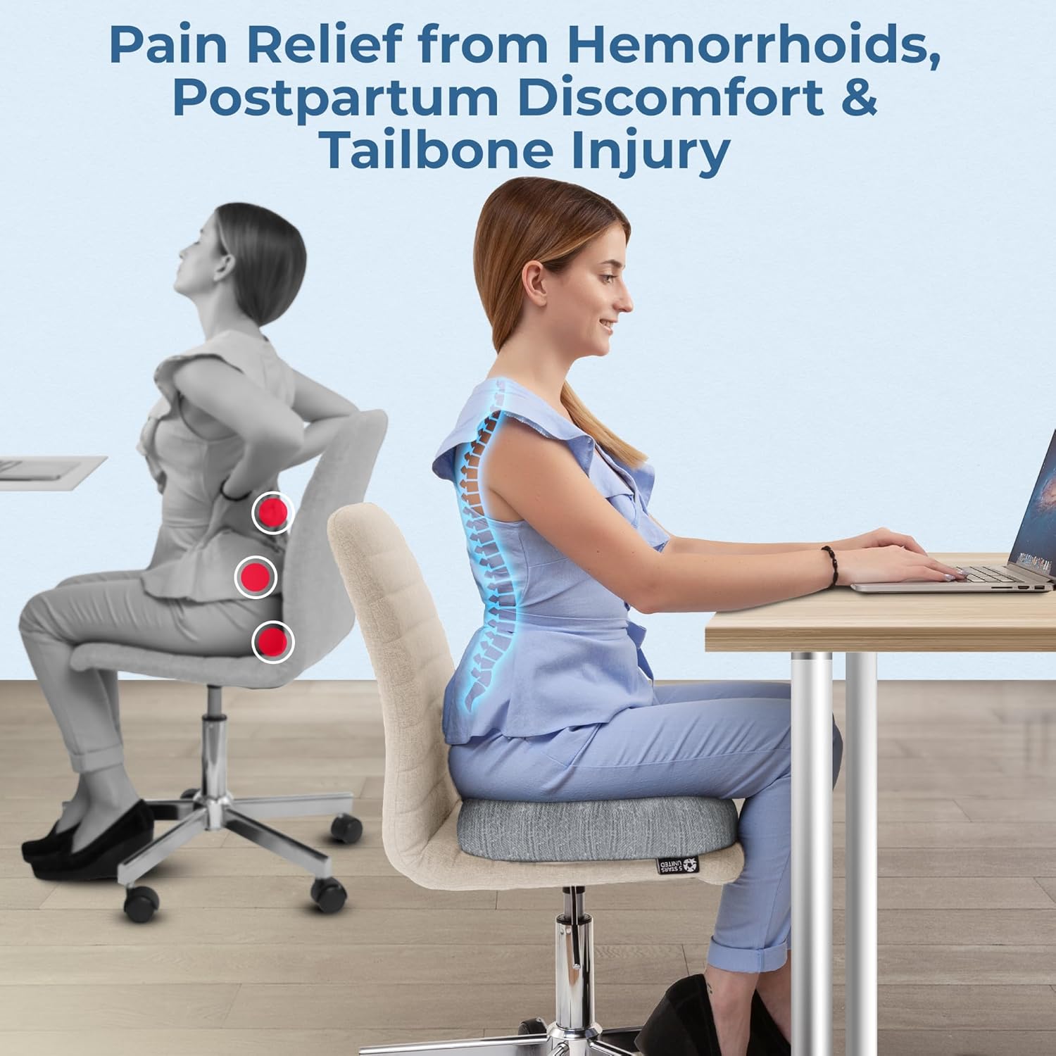 5Starsunited 5 STARS UNITED Donut Pillow Hemorrhoid Tailbone Cushion – Large Floor Cushion for – Coccyx, Prostate, Sciatica, Pelvic Floor,…