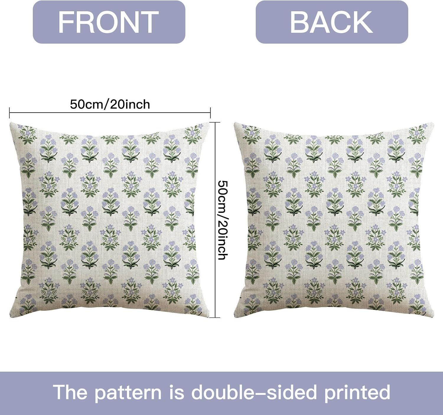 OTOSTAR Floral Print Pillow Covers 20x20 Inch Pack of 2 Double-Sided Blue Green Flower Square Throw Pillow Covers Farmhouse Rustic…