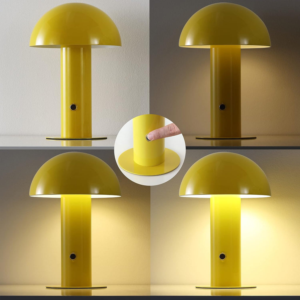JONATHAN Y 10.75" Yellow Rechargeable LED Mushroom Table Lamp, Cordless Portable Bedside Lamp for Living Room Bedroom, 3-Way Dimmable…