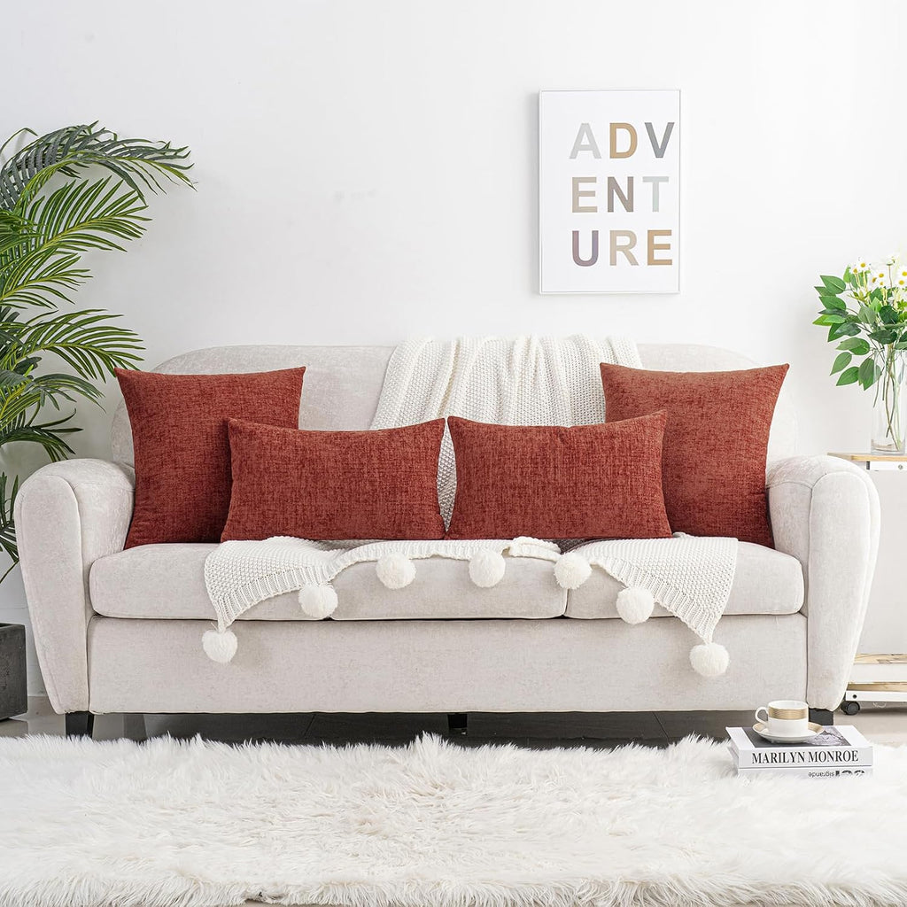 Hwy50 HWY 50 Burnt Orange Couch Pillow Covers 20x20 Inch Pack of 2, Soft Chenille Decorative Throw Pillow Cases Farmhouse Fall for Sofa Liv…