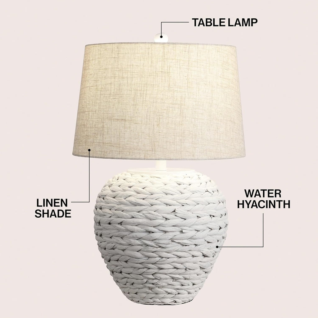 Jonathany JONATHAN Y 24.5" White Water Hyacinth Farmhouse Basket Table Lamp, Coastal Decor for Living Room Bedroom Nightstand, Light Gray L…