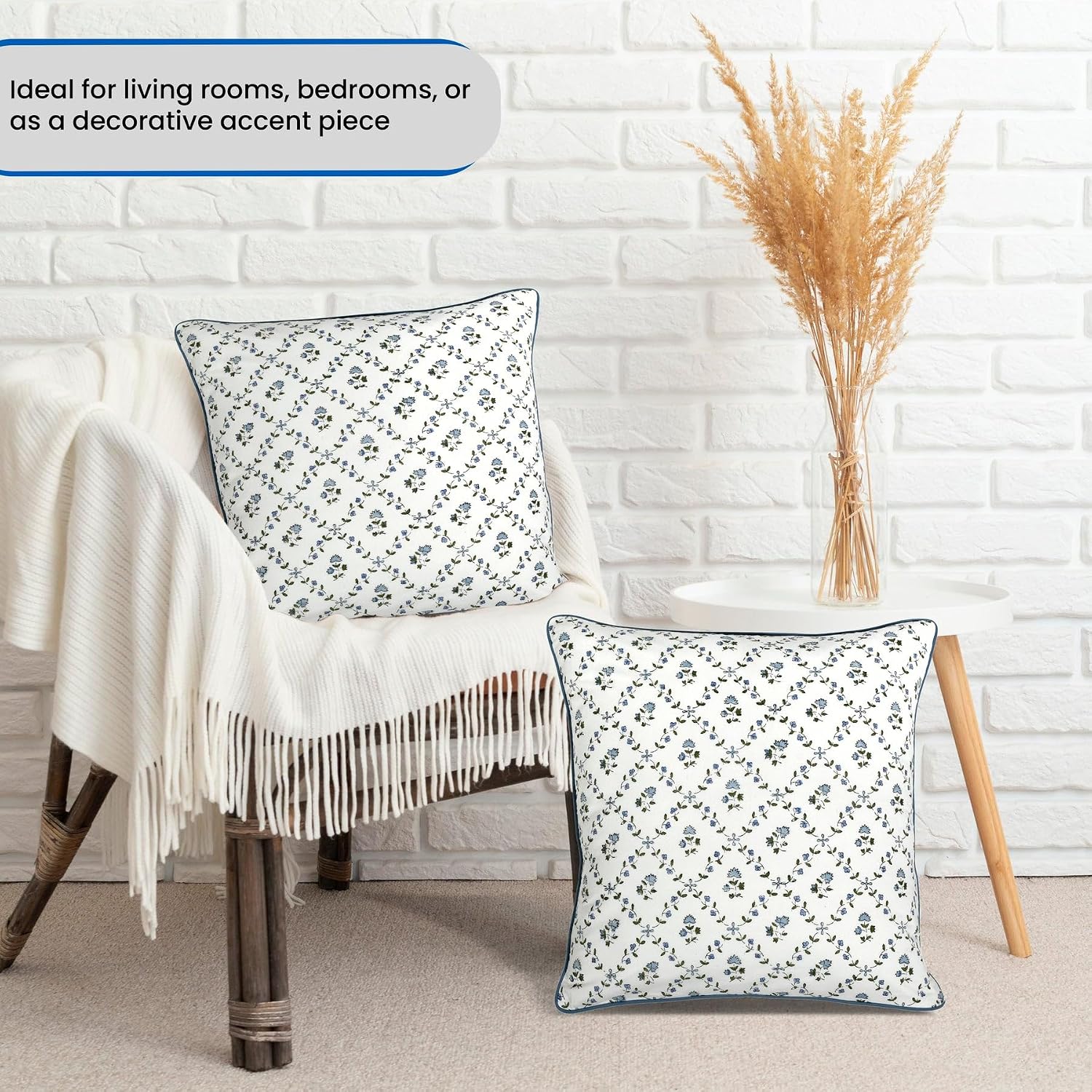 Ridhi Block Print Powder Blue Pillow Cover 24" x 24" (Pack of 2) Decorative Couch Pillows for Living Room, Farmhouse Chic Boho Cute Outdoor…