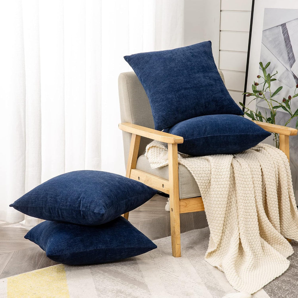Gawamay Decorative Square Throw Pillow Covers 18"x18" Inch Set of 4, Super Soft Chenille Pillows Farmhouse Fall Pillowcase for Living Room…