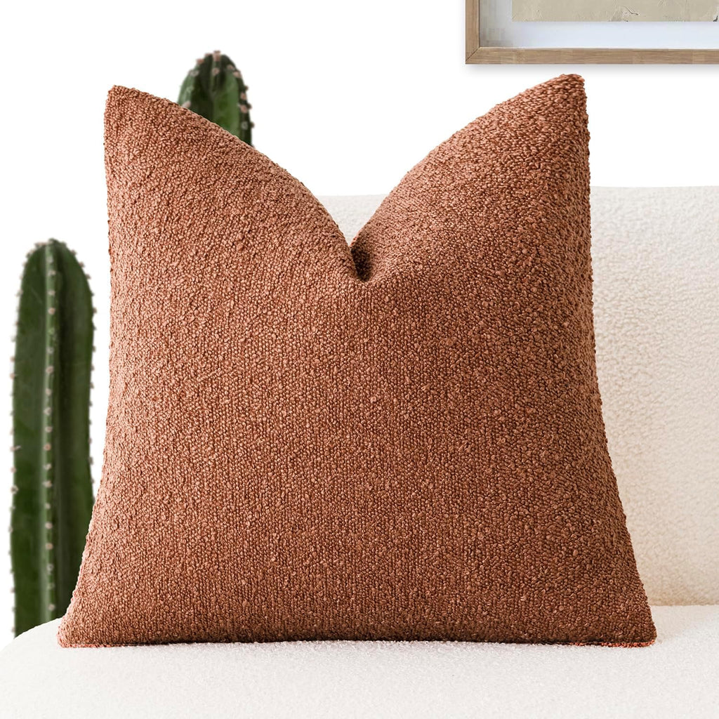 Foindtower Decorative Textured Boucle Throw Pillow Covers Accent Solid Pillow Cases Neutral Soft Cozy Couch Cushion Case for Chair Sofa…
