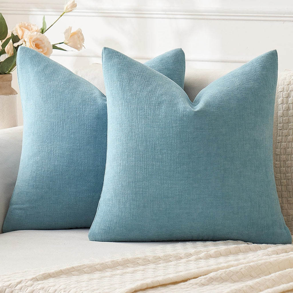 Miulee Smoke Blue Couch Pillow Covers 18x18 Inch, Set of 2 Soft Chenille Decorative Square Throw Pillow Covers Summer Farmhouse for Sofa Li…
