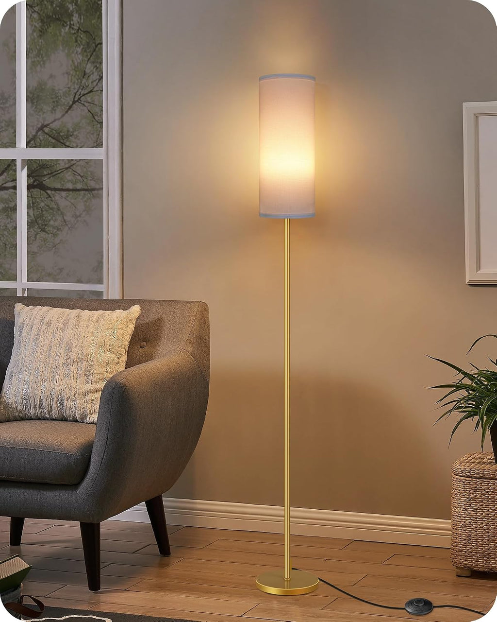 Dimmable Floor Lamp for Living Room with Remote and Foot Switch, Corner Floor Lamp, 64.4'' Standing Tall Lamp, 10W 900LM LED Bulb…