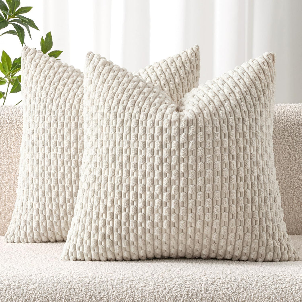 Miulee Pack of 2 Decorative Throw Pillow Covers 24x24 Inch Soft Boho Striped Textured Corduroy Pillow Covers Modern Farmhouse Home Decor fo…