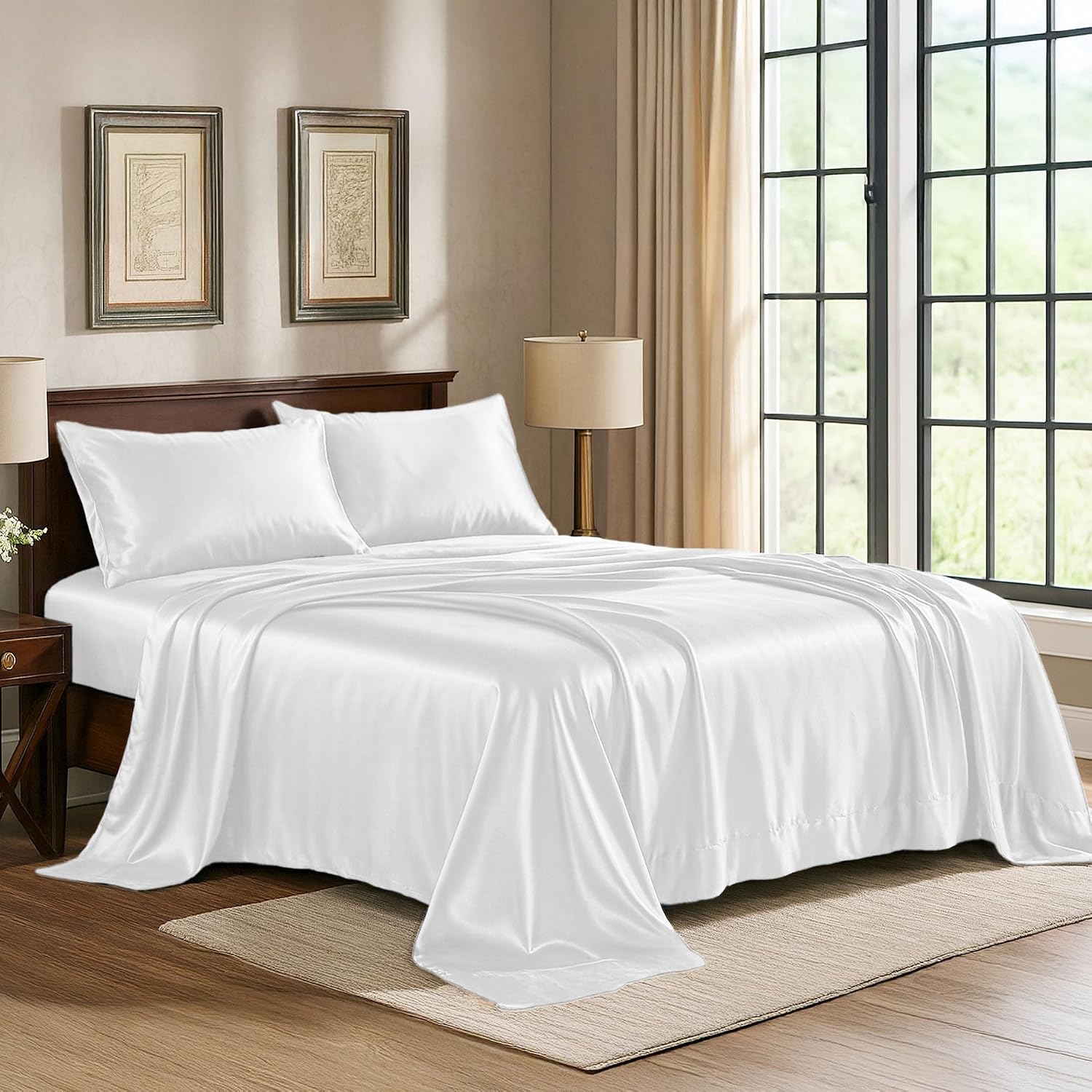 PureBedding Pure Bedding Satin Sheets Twin [3-Piece, White] Hotel Luxury Silky Bed Sheets - Extra Soft 1800 Microfiber Sheet Set, Wrinkle,…