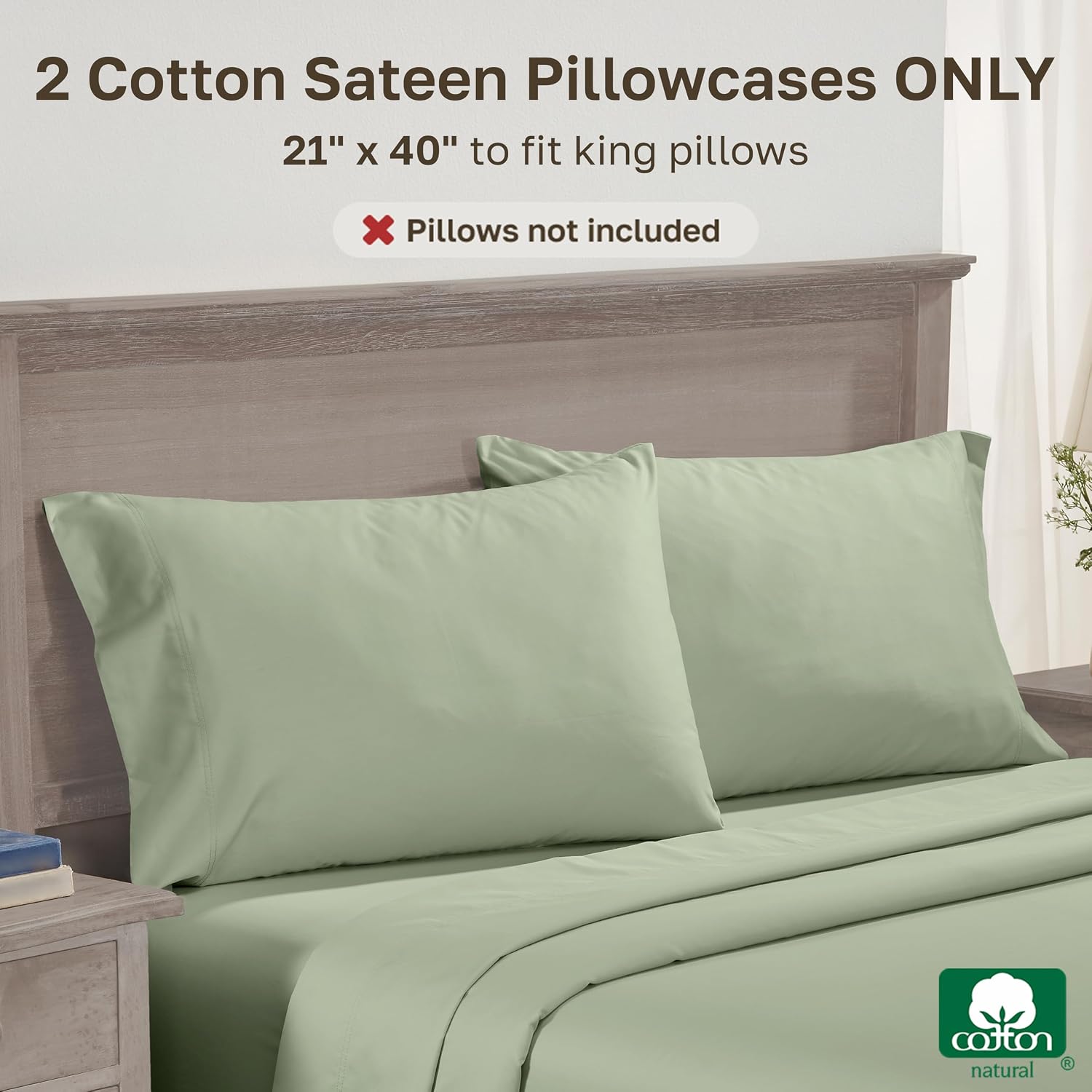CaliforniaDesignDen California Design Den King Pillowcases Set of 2-600 Thread Count Sateen, Natural 100% Cotton King Size Pillow Case Pair…