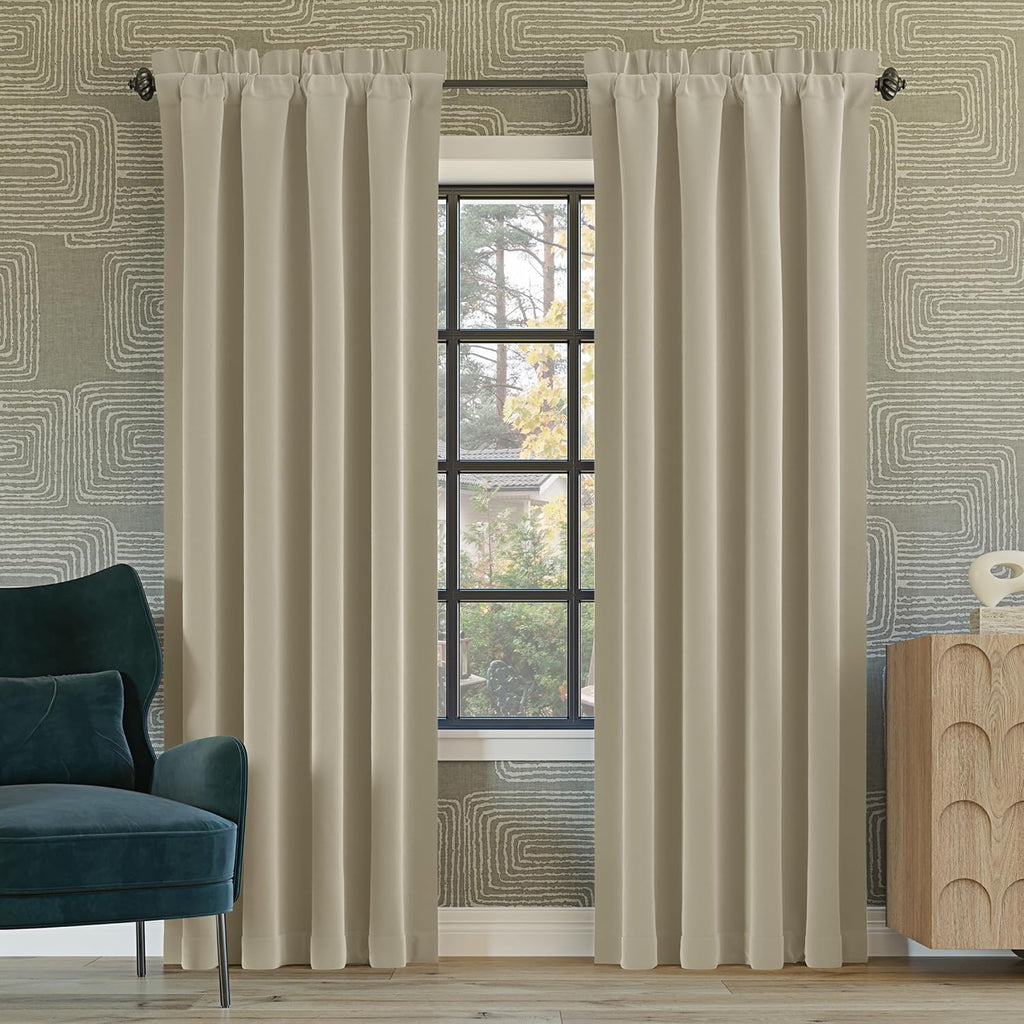 Sun Zero Oslo Theater Grade Extreme 100% Blackout Rod Pocket Curtain Panel, 52" x 84", Cream