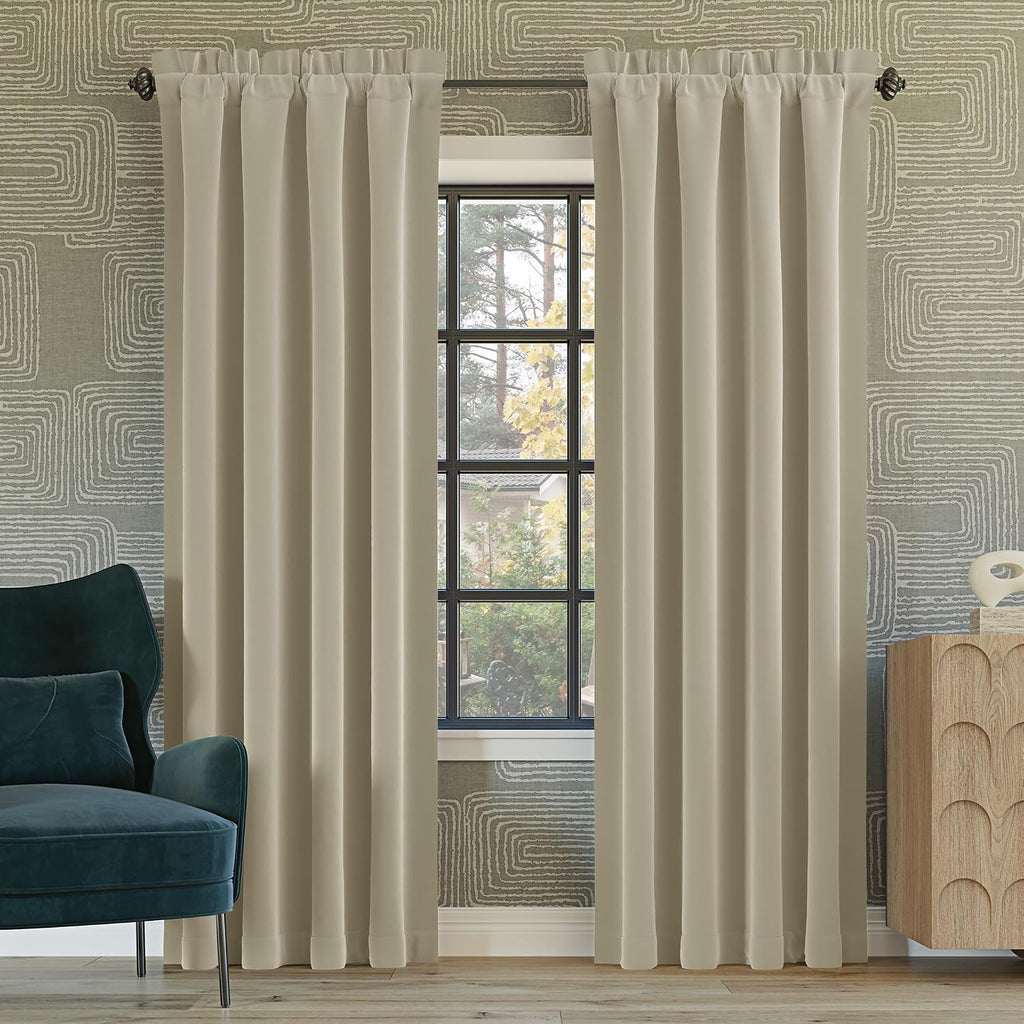 Sun Zero Oslo Theater Grade Extreme 100% Blackout Rod Pocket Curtain Panel, 52" x 95", Cream