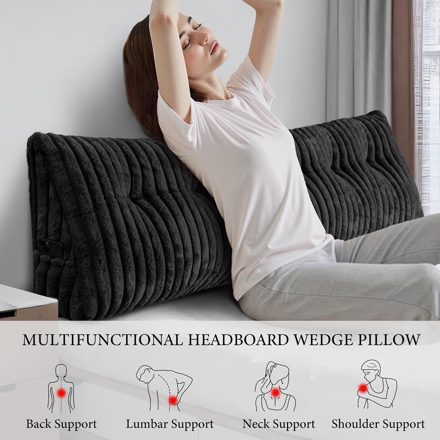 Headboard Pillow King, Triangular Wedge Pillow Headboard King, Cushion Headboards Reading Pillows, Backrest Pillows for Sitting in Bed or…