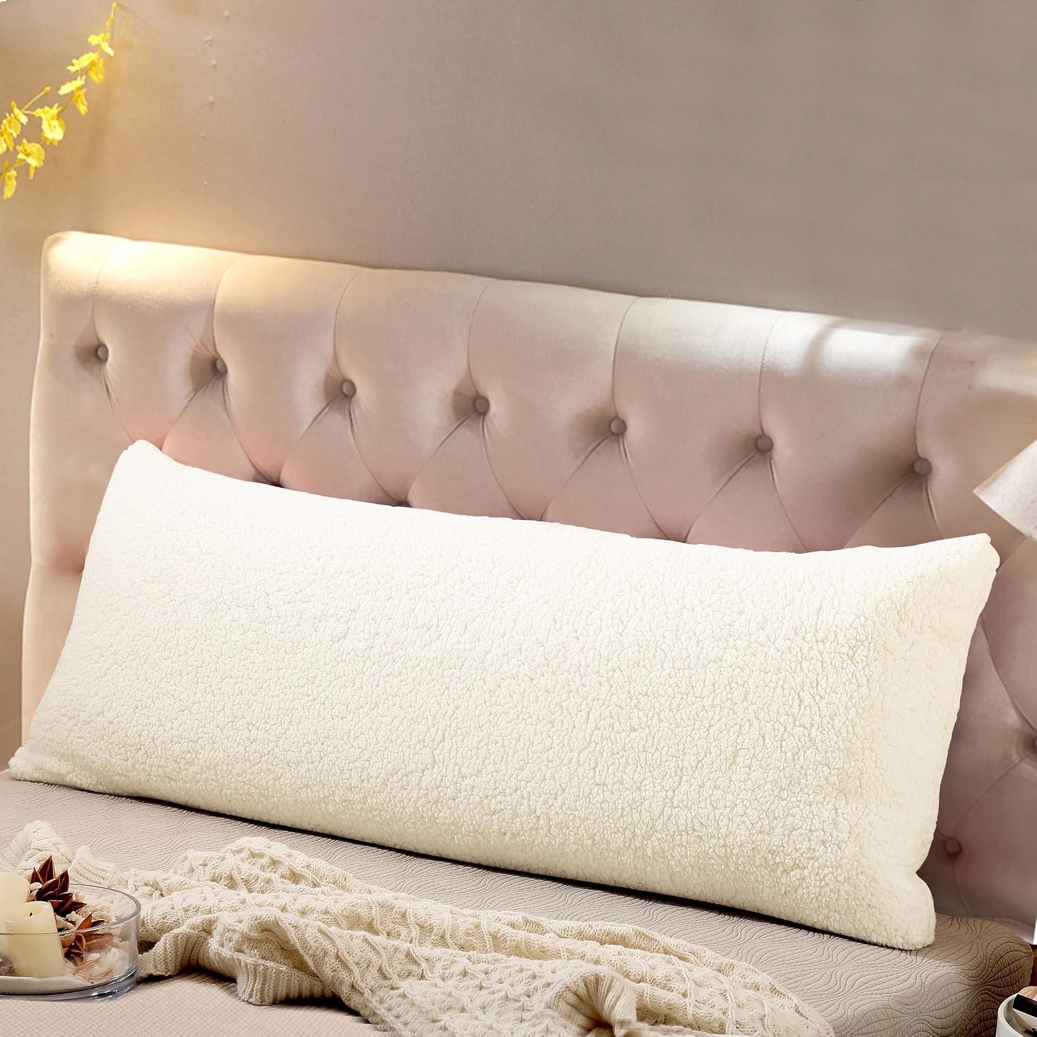 Reafort Sherpa Body Pillow Cover 21" x 54", Plush Fleece Long Body Pillowcase with Zipper Closure, Ultra Soft Fluffy Cozy Decorative…