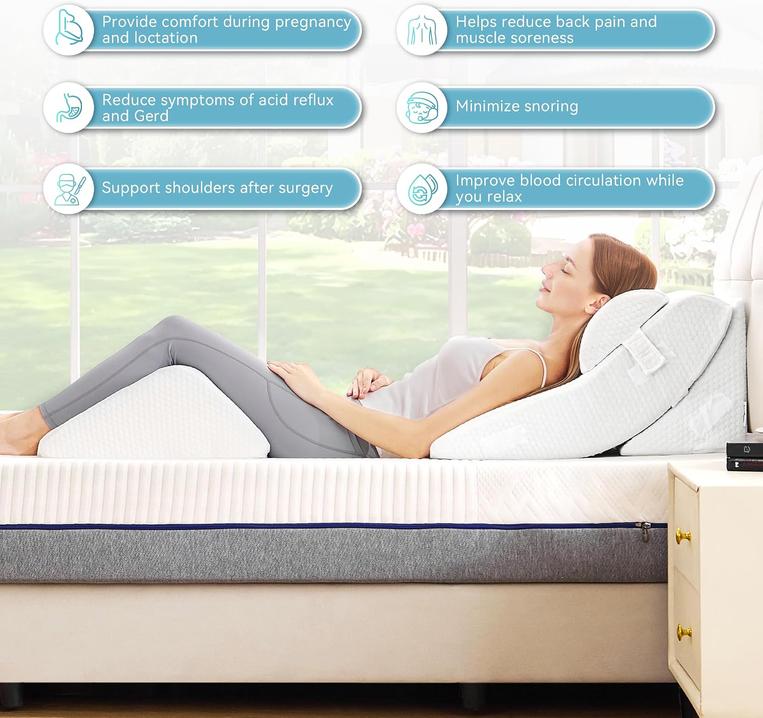 KINGFUN-Anexcitingoption Kingfun 4PCS Orthopedic Bed Wedge Pillow Set for Sleeping, Post Surgery Memory Foam Support Pillows for Back, Neck…