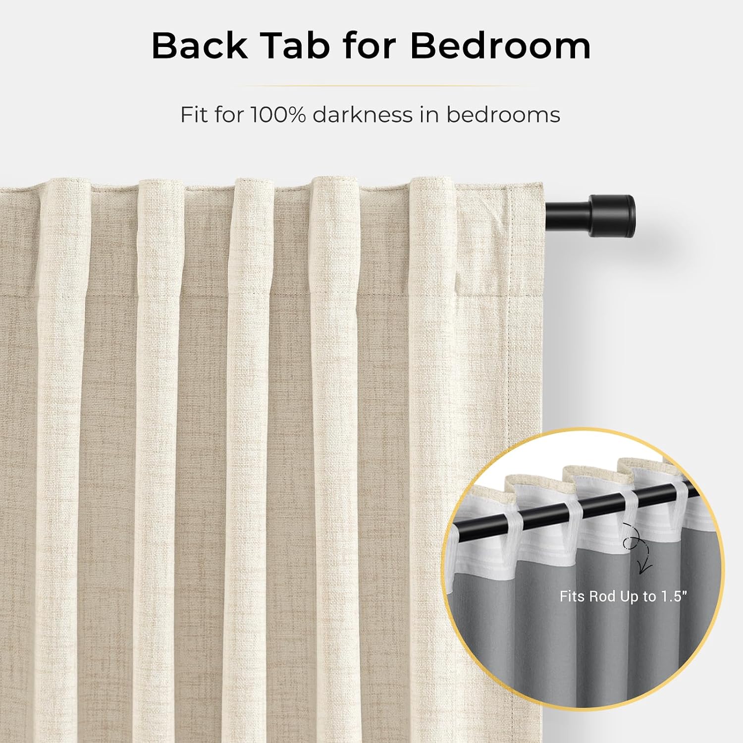 INOVADAY 100% Blackout Curtains for Bedroom, Black Out Curtains 90 Inch Long, Clip Rings Linen Blackout Drapes, Thermal Insulated Room…