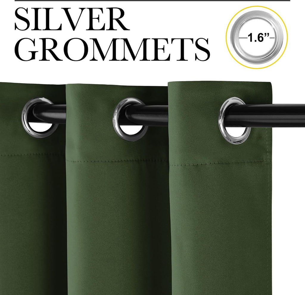 NICETOWN Dark Green Blackout Cafe Satin Curtains for Small Windows, 42" Wide by 84" Long, 2 Panels, Grommet Noise Reducing Faux Silk…