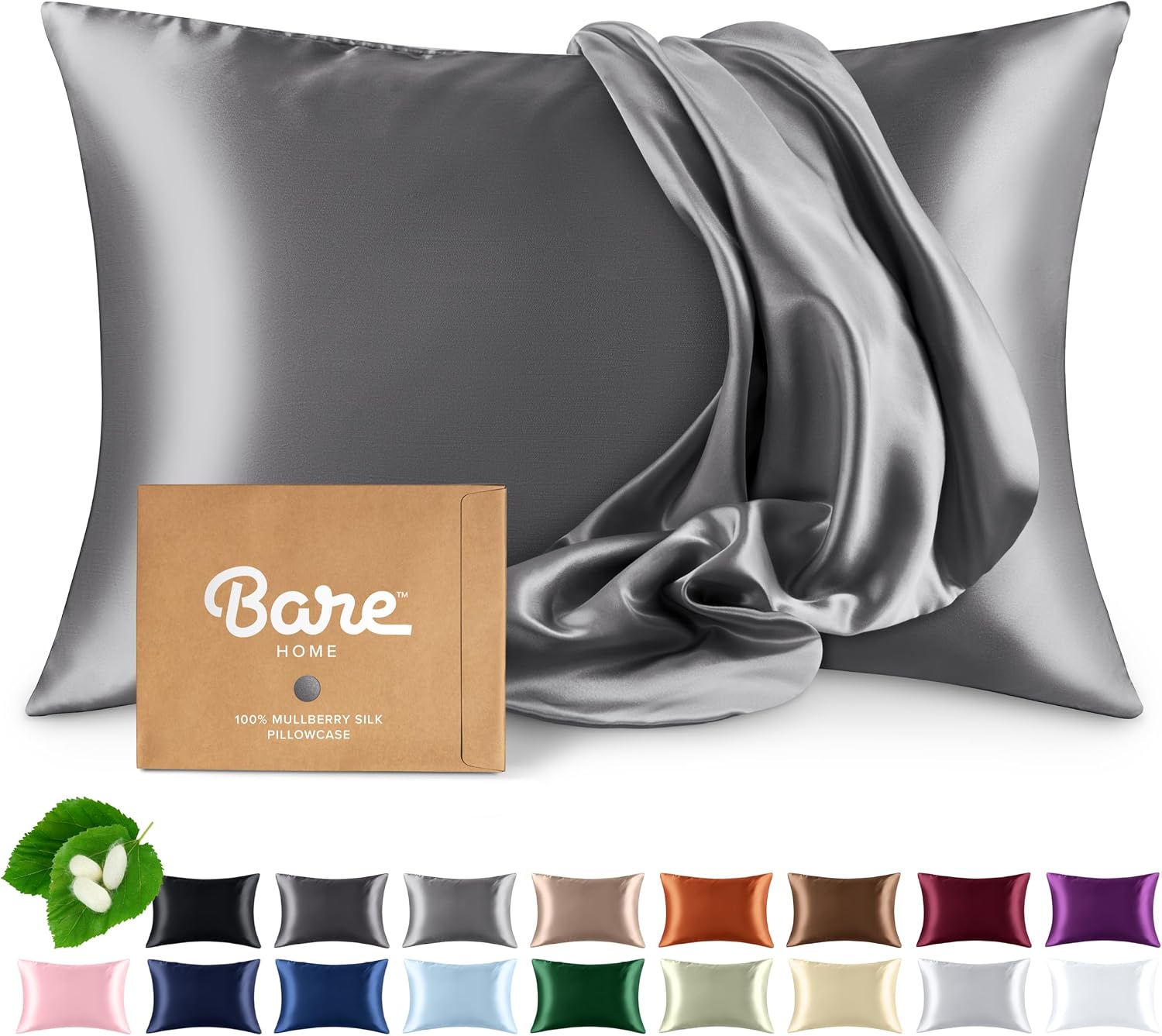 BareHome Bare Home 100% Mulberry Silk Pillowcase for Hair and Skin - Ultra 6A Grade 19 Momme Silk Pillow Case - Hidden Zipper - Breathable…