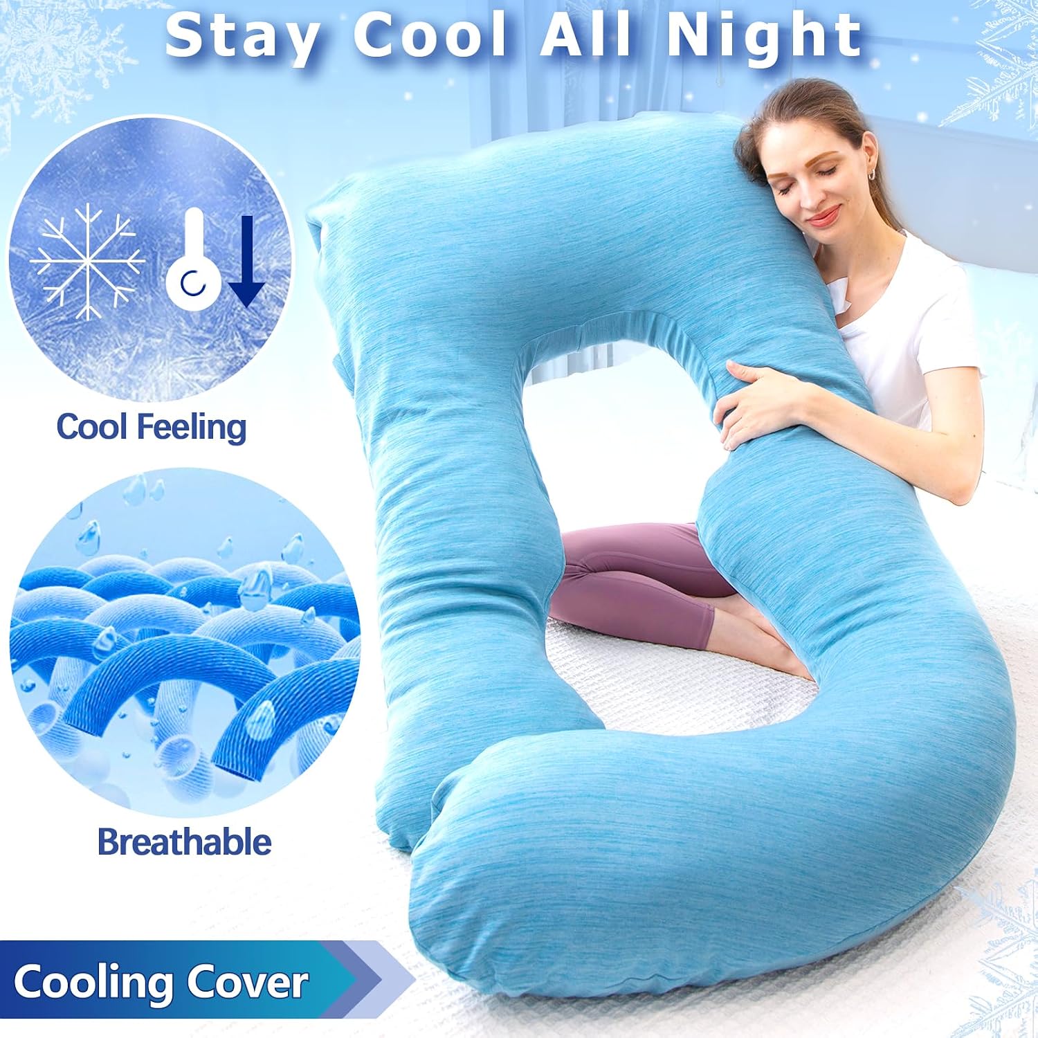 Moonpine MOON PINE Pregnancy Pillow, U Shaped Full Body Pillow for Maternity Support, Sleeping Pillow with Cover for Pregnant Women (Light…