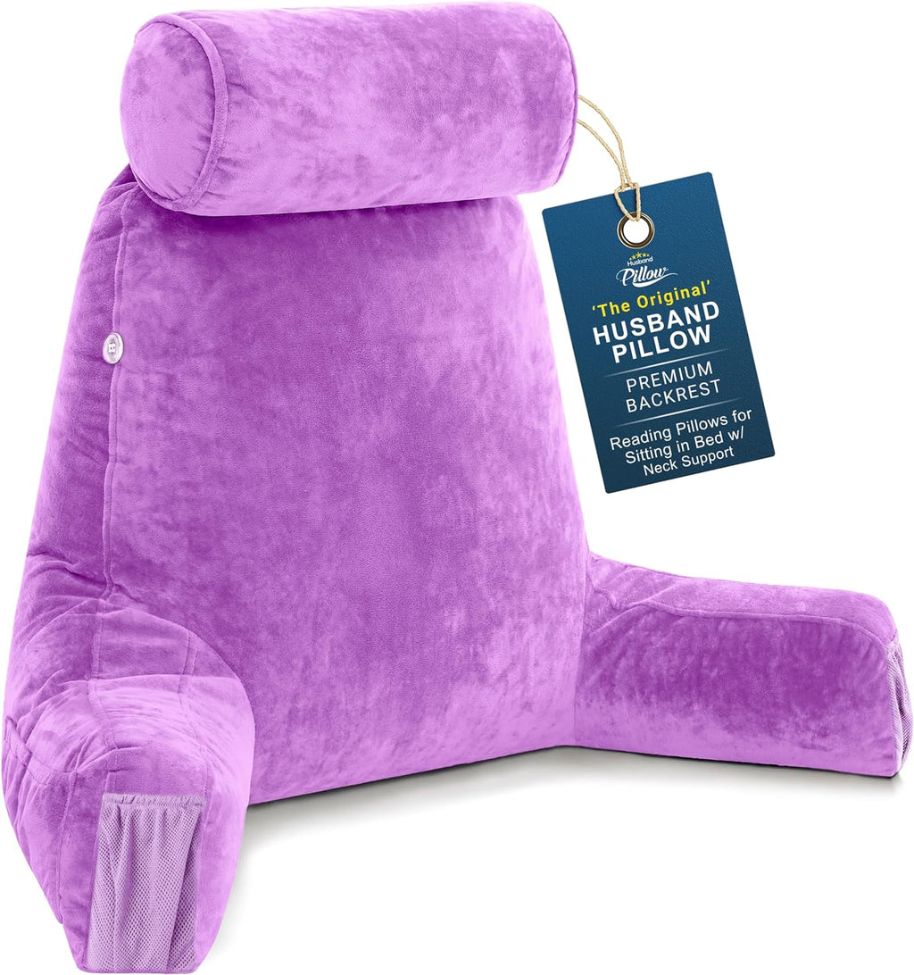 HusbandPillow Husband Pillow Medium Reading Pillow with Arms - 23" Backrest for Sitting Up in Bed - Firm Support Bed Rest Pillow for Adults…