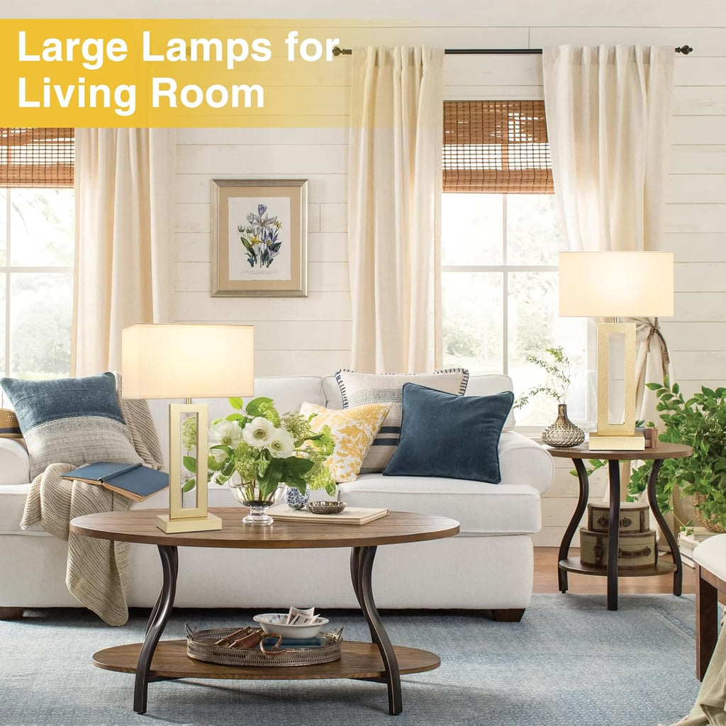 Seealle 22" Tall Bedroom Lamps for Living Room - Touch Gold Bedside Lamps with USB C+A, 3 Way Dimmable for Nightstand, Modern Night…