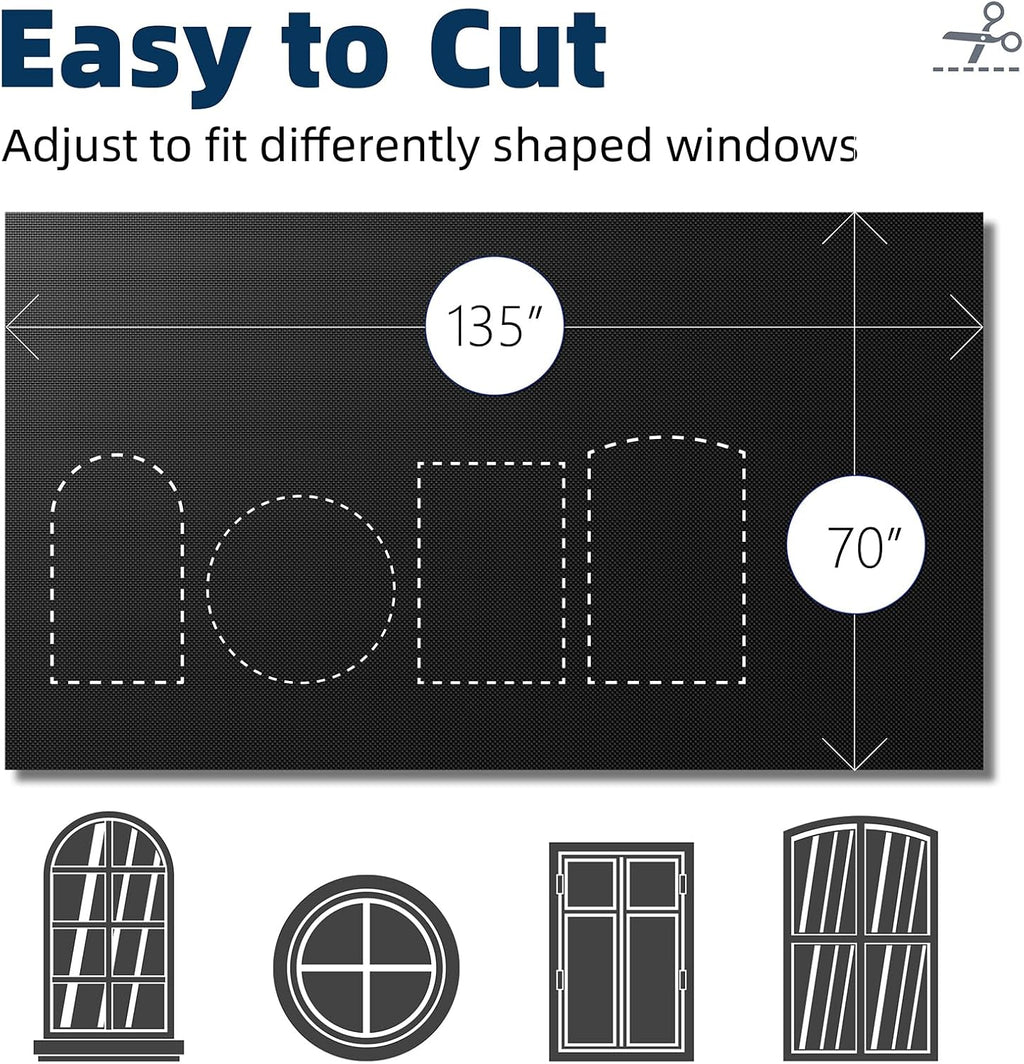 Nighton Portable Blackout Curtains 135"×70", Strong Hook and Loop Tape Strips with Adhesive, Cuttable Blackout Window Cover, 100% Black Out…