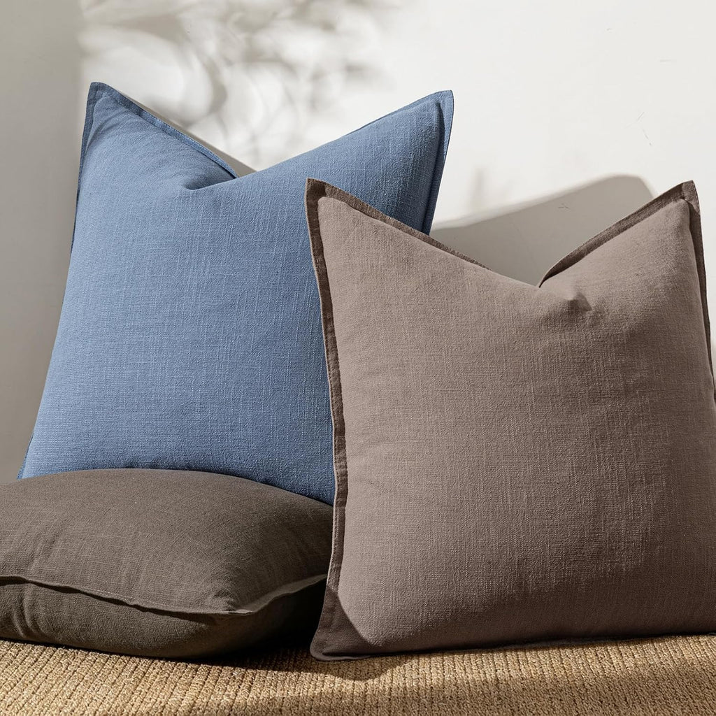 Anroduo Pack of 2 Decorative Linen Pillow Covers Light Taupe Neutral Farmhouse Boho Soild Cushion Case Soft Accent Pillowcase for Couch Sof…