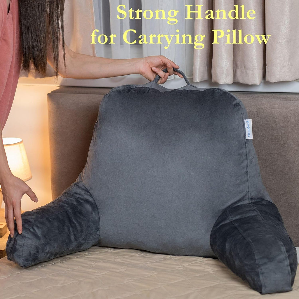 ComfortSpa Reading Pillow Replacement Cover for 19 inch Back Rest Pillow, Polyester Velour Machine Wash and Dry (Grey)