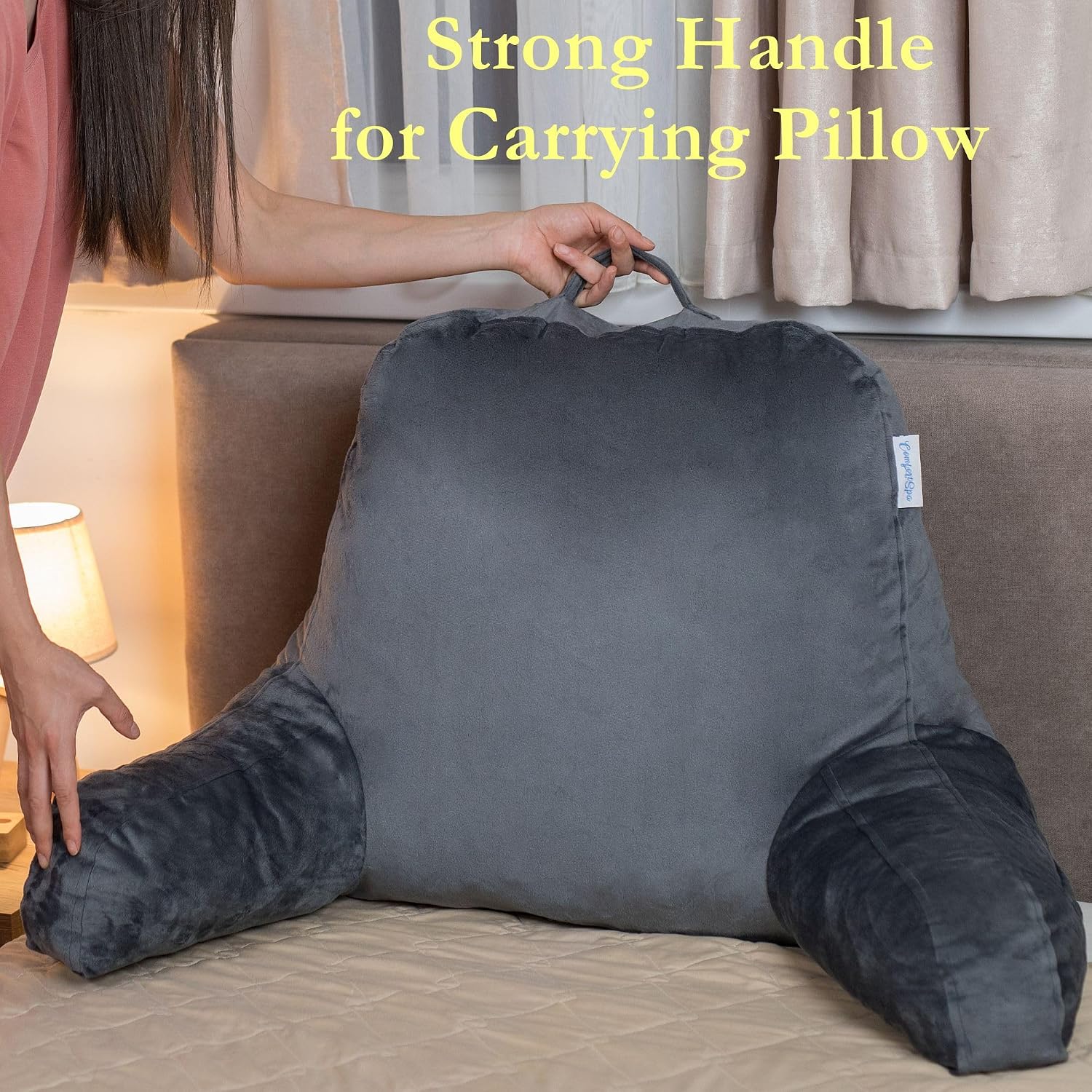 ComfortSpa Reading Pillow Replacement Cover for 19 inch Back Rest Pillow, Polyester Velour Machine Wash and Dry (Grey)