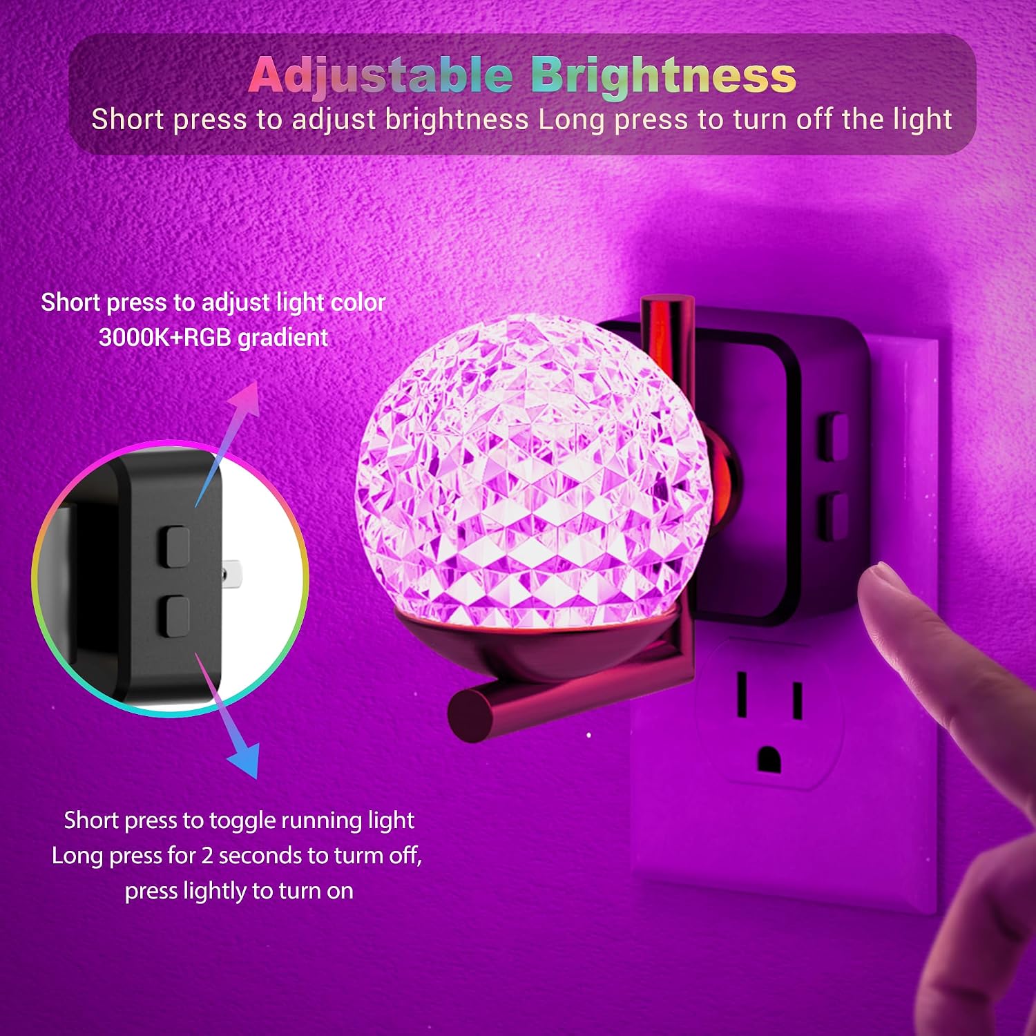 JandCase LED Night Light, 3000K Warm White & RGB Color Changing Night Lights Plug into Wall, Dusk to Dawn Light Sensor, 180° Rotatable…