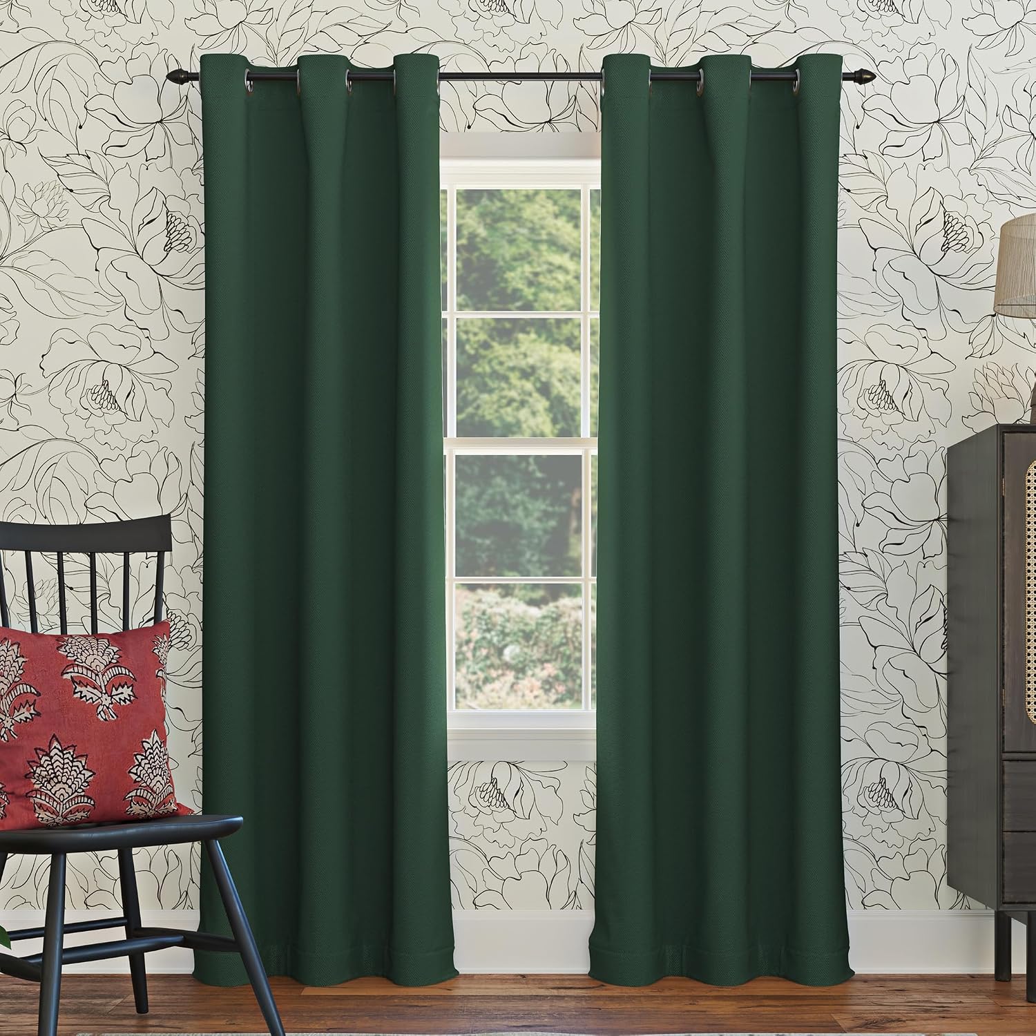 Sun Zero Easton Energy Saving Blackout Grommet Curtain Panel, Evergreen, 40" W x 95" L (1 Panel)
