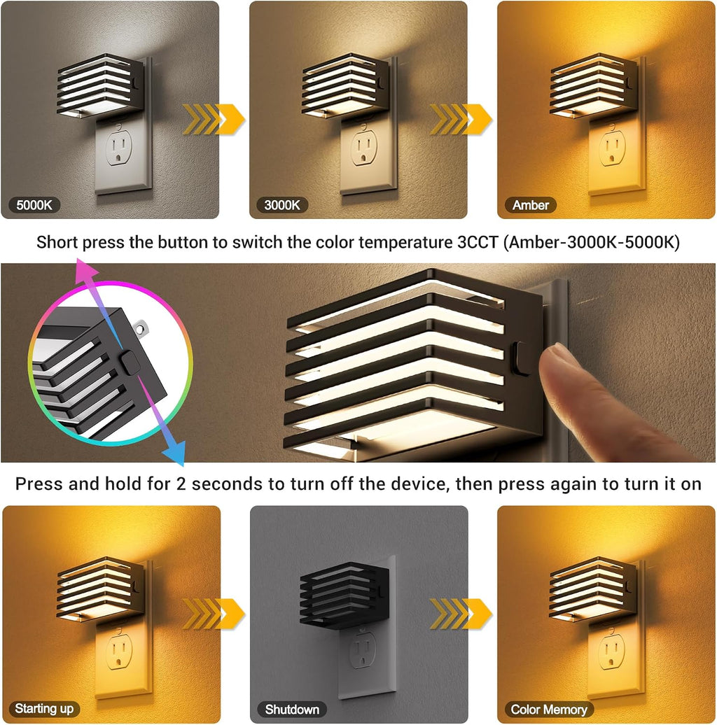 JandCase LED Night Light, [2 Pack] Night Lights Plug into Wall with Dusk to Dawn Sensor, 3 Colors 3000K/5000K/Amber, Plug in Nightlight…