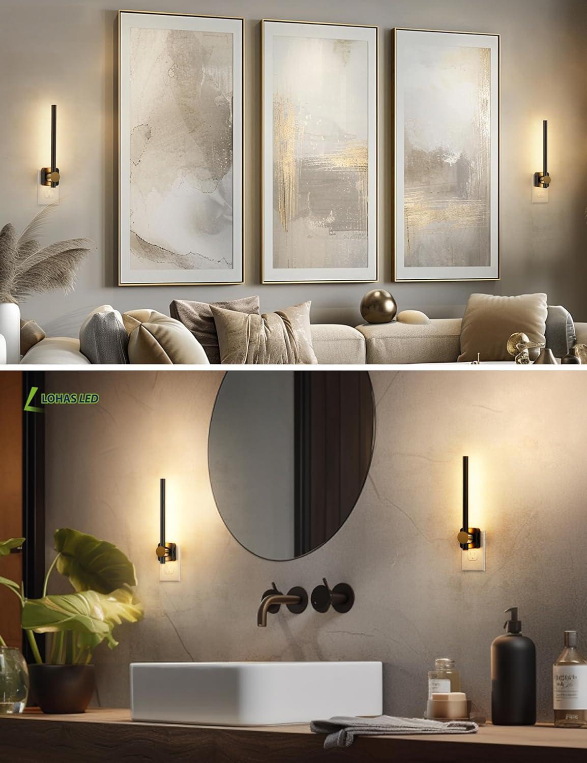 Llohasled L LOHAS LED Night Light, [2-Pack] Night Lights Plug into Wall, Dimmable Night Light 0-200LM, Nightlights Black and Gold Vanity Ni…