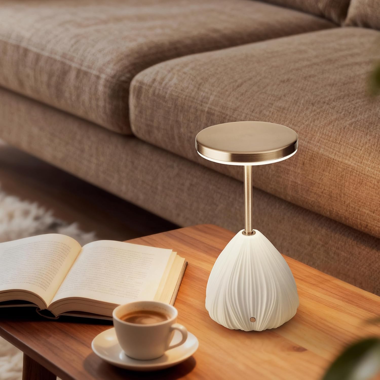 RONDURE 10.6" Ceramic Cordless Table Lamp, Portable Rechargeable Table lamp, Touch Dimmable Warm Ambient Lighting for Living Room…