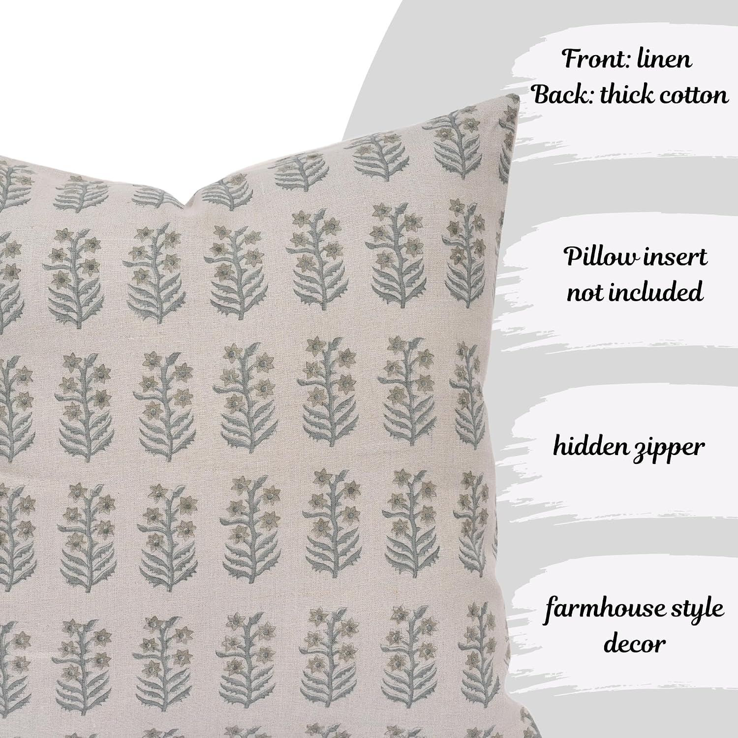 LineandLoop Linen Throw Pillow Covers 20x20 inch Soft Green Spring Decorative Pillow Covers for Living Room, Bedroom 2 inches Cotton Green